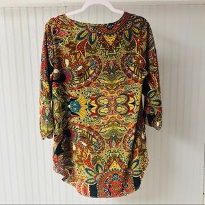 Paisley Pattern High Low 3/4 Length Sleeve L Top